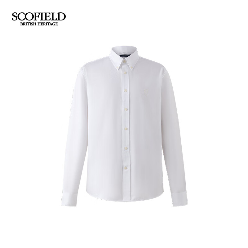 Scofield男士秋季新款商务通勤前胸精致狮子刺绣百搭长袖衬衫 白色 L (175)