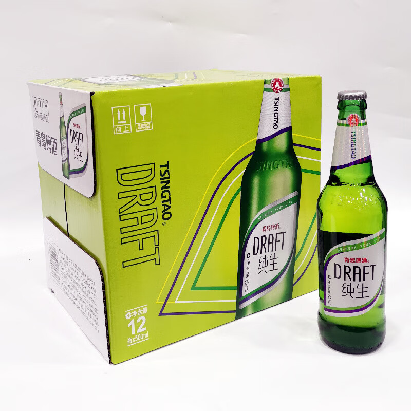 青島啤酒（TsingTao）青島純生啤酒 500ml12瓶裝整箱 8度清爽麥芽黃啤 */箱 500mL 12瓶