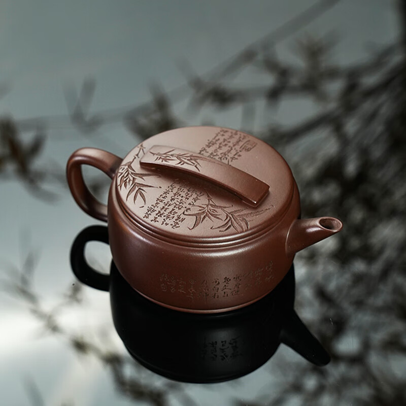 紫来顺宜兴名家高端紫砂壶纯手工刻绘剑流汉瓦壶正品送领导送男士礼品 紫泥剑流汉瓦 170ml