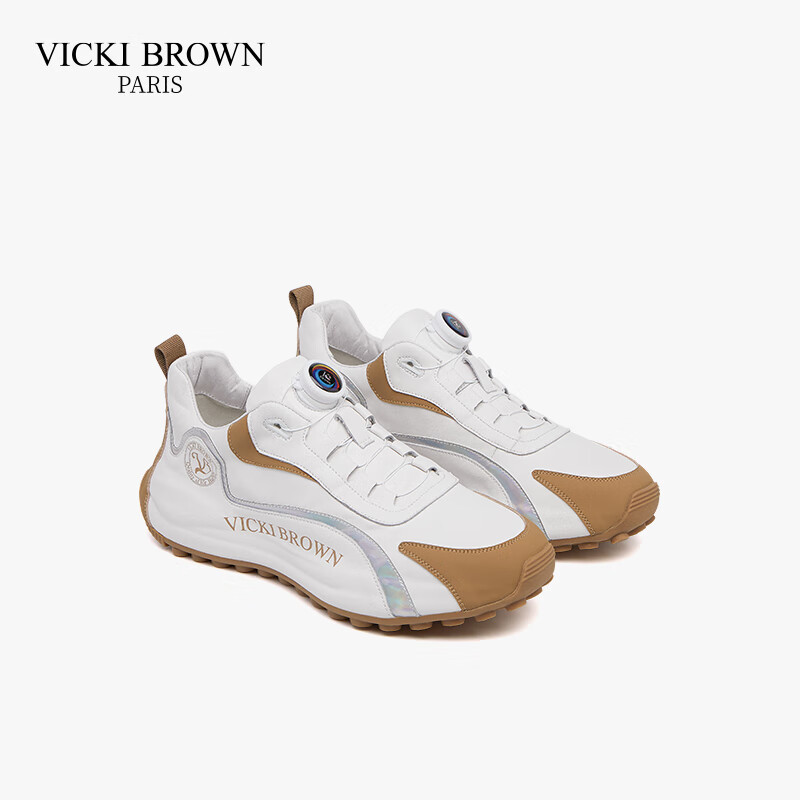 未毕(VICKI BROWN)法国品牌VB男鞋【法奢系列】撞色休闲鞋旋转扣皮鞋防滑厚底老爹鞋 白杏 40