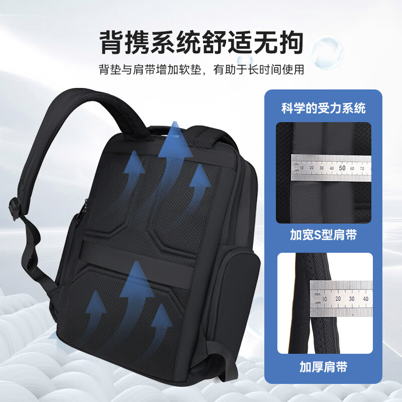 佐格双肩包男士背包多功能商务包出差旅行大容量多用男包防泼水电脑包 黑色