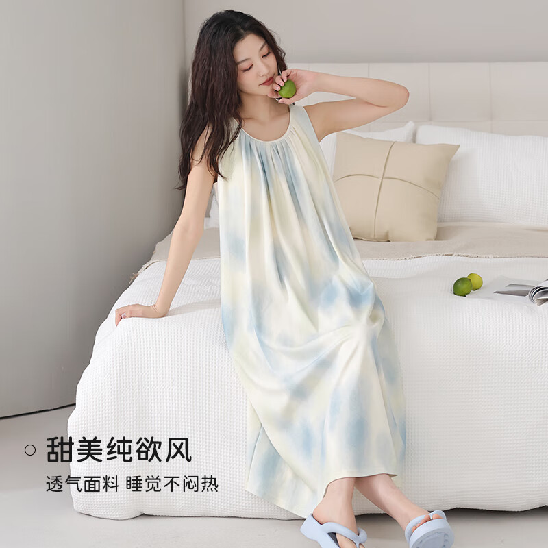 猫人睡裙女夏季薄款凉爽7A抗菌带胸垫吊带裙背心睡衣女夏季2026年新款 月光杏小熊 2XL 【建议140-160斤穿着】