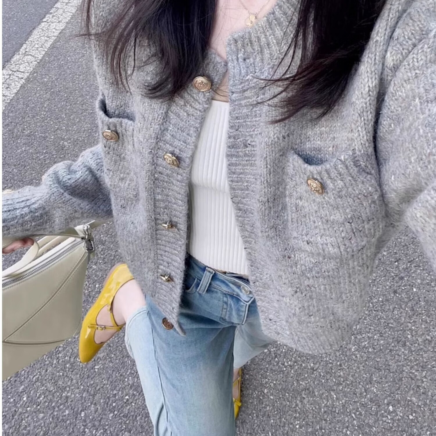 翊尚美针织衫女开衫2025年秋冬新款小香风外套显瘦百搭可外穿秋装上衣 灰色 【小香风抗起球】 均码 【推荐80-135斤】