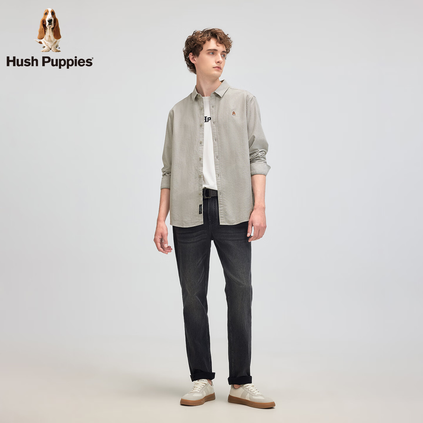 暇步士(Hush Puppies)【舒适全棉】男装2025秋季简约基础款百搭牛津纺长袖衬衫 雪松深绿 L