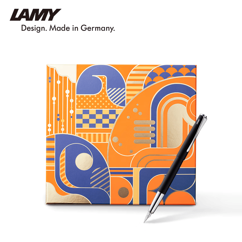 LAMY钢笔礼盒 RHODIA联名笔记本套装蓝色 正姿钢笔办公签字学生送礼文具礼品企业团购 演艺磨砂黑0.5mm