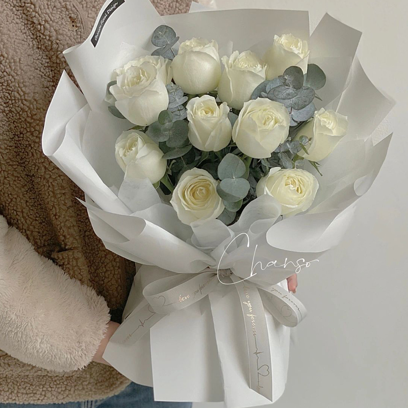 花艺湾鲜花同城配送白玫瑰花束生日礼物情人节送女友闺蜜老婆全国花店