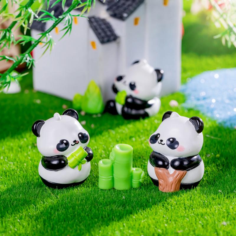 集物一册萌萌大熊猫小摆件 可爱熊猫公仔桌面小摆件车载摆件创意生日礼物 奶萌熊猫一套(布袋盒装)