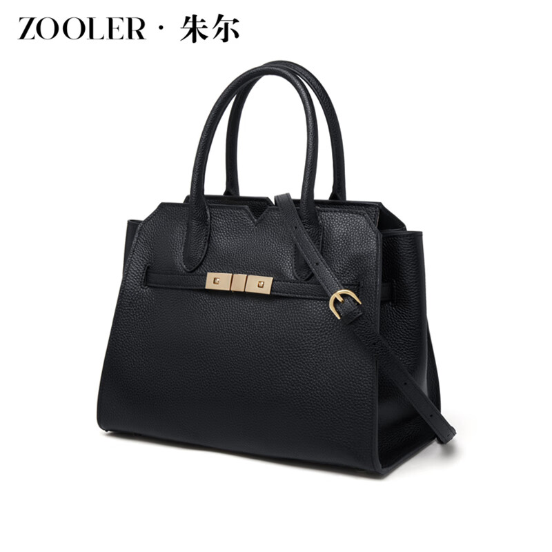 朱爾（ZOOLER）輕奢真皮包包女士2025新款時(shí)尚鉑金包大容量媽媽包中年手提包 大氣黑【質(zhì)感頭層牛皮材質(zhì)】