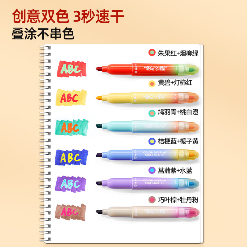 猫太子可叠色荧光笔标记笔记号笔彩色小学生专用划重点双头荧光笔手抄报专用笔高颜值文具12色做笔记专用 【多巴胺虹彩】叠色荧光笔