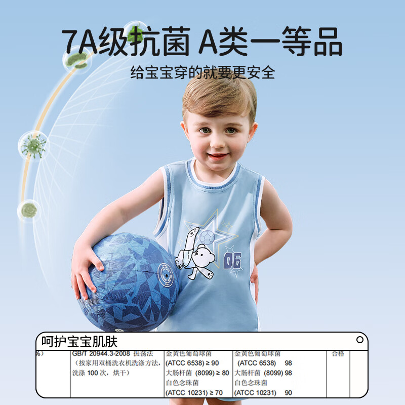 欧孕(OUYUN)儿童运动套装宝宝速干单导运动外穿无袖篮球服新款背心短裤 足球宝贝蓝 120 cm 【建议身高116-125CM】