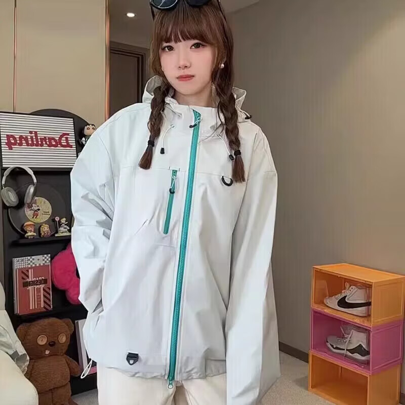 JEEP SPIRIT吉普冲锋衣外套男女同款2026春秋季新款户外防风防水情侣登山服 芥蓝灰【单衣】男女同款 L