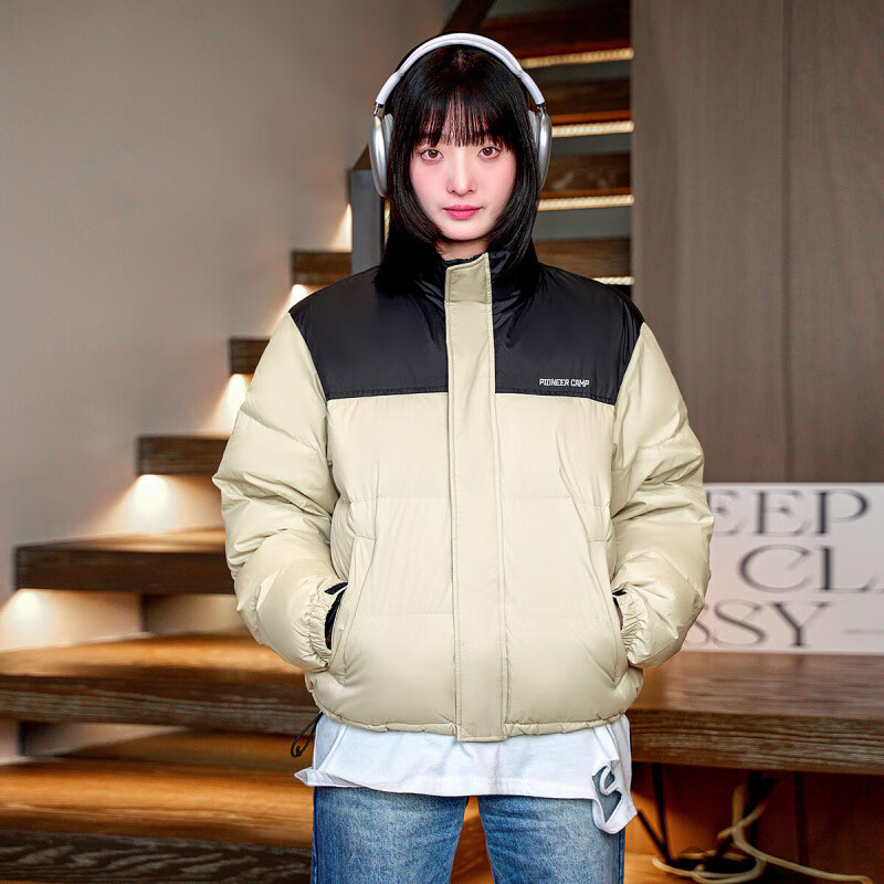 拓路者冬季新款羽绒服男女同款90绒立领面包服上衣防风加厚保暖外套 浅卡其 M