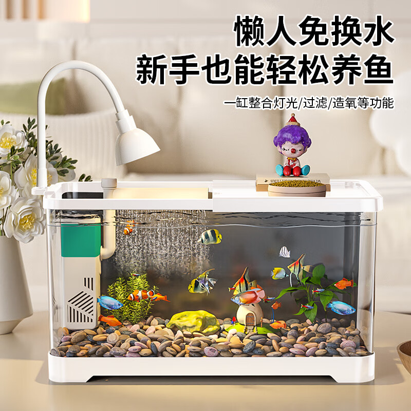 阔庭（KUOTING）鱼缸懒人鱼缸家用客厅办公室金鱼缸过滤鱼缸白色款