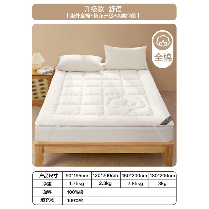 博洋(BEYOND)新疆棉花褥子床墊里外全棉墊被軟墊家用榻榻米棉花墊被褥鋪底 升級款[里外全棉+棉花升級+A類(lèi)抑 180cm*200cm