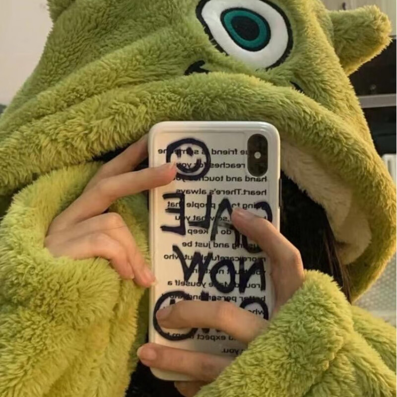 宝娜斯珊瑚绒睡衣女冬季加厚加绒卡通少女草莓小鸭睡袍长款睡裙 大眼睡袍 均码 (适合80-160斤)