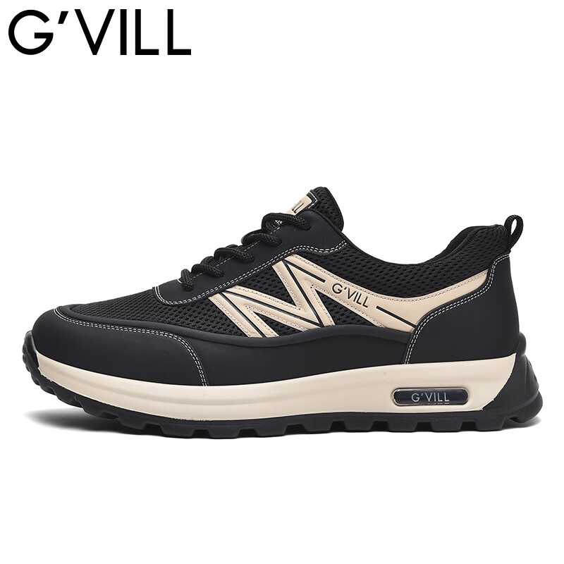 贵之步G'VILL夏季新款网面透气休闲鞋男士厚底软弹户外运动鞋潮流跑步鞋 黑色 （G1703) 42 （皮鞋码）