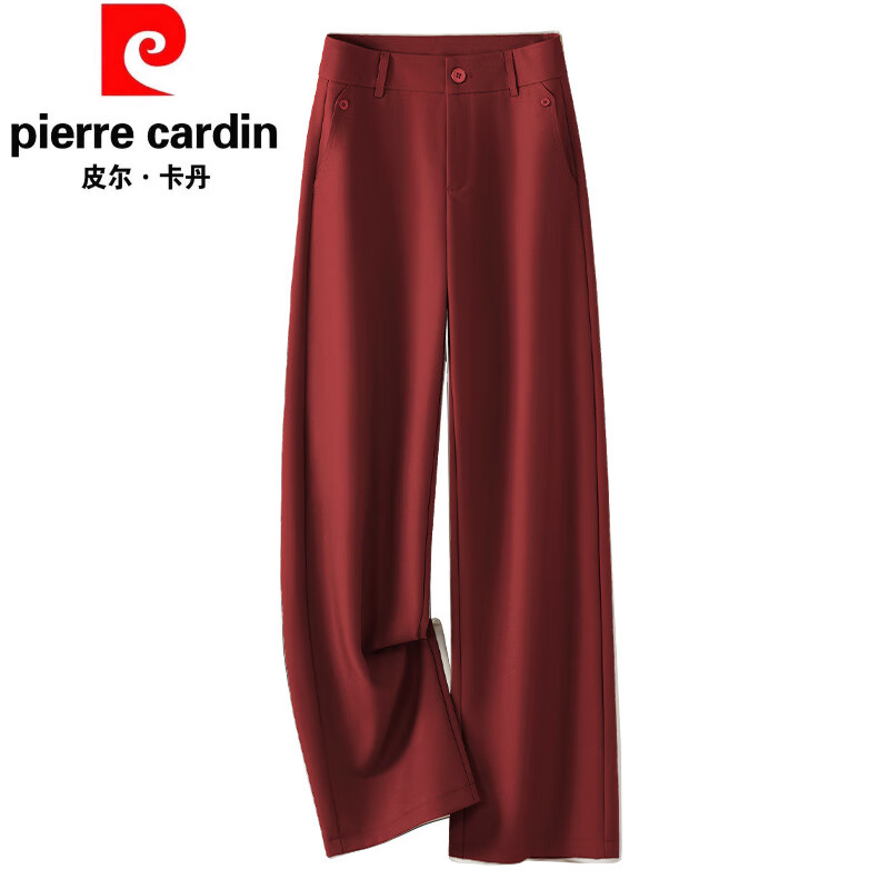皮尔卡丹直筒西装裤女春秋季2025新款高腰显瘦休闲裤子宽松垂感窄版阔腿裤 波尔多红 S