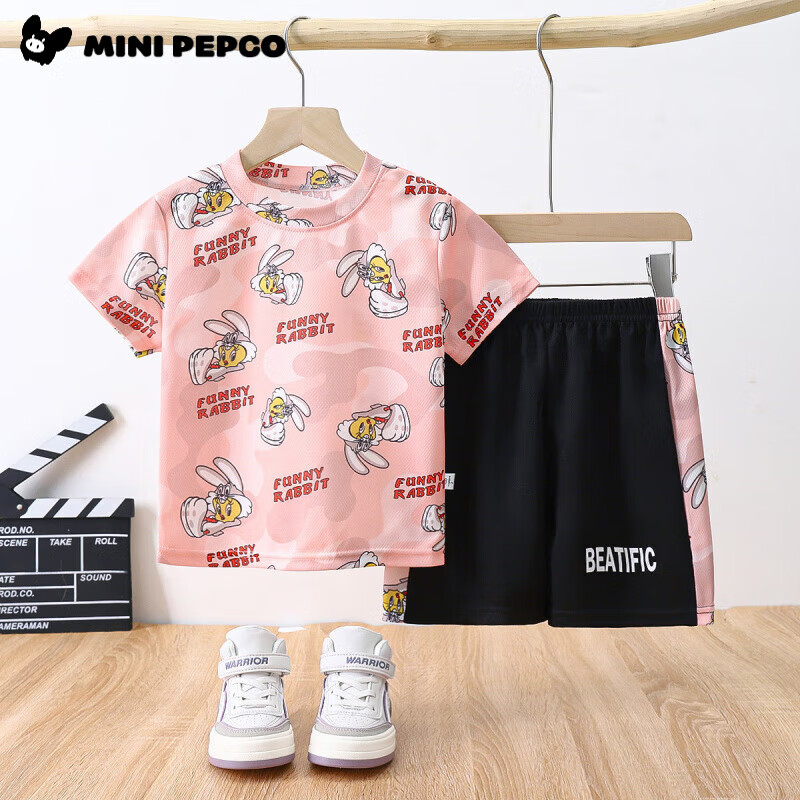 小猪班纳童装夏季新款速干衣冰丝短袖短裤套装韩版休闲运动服球服童装 2204套装粉兔子 150 cm 【建议身高130-140】 京东折扣/优惠券