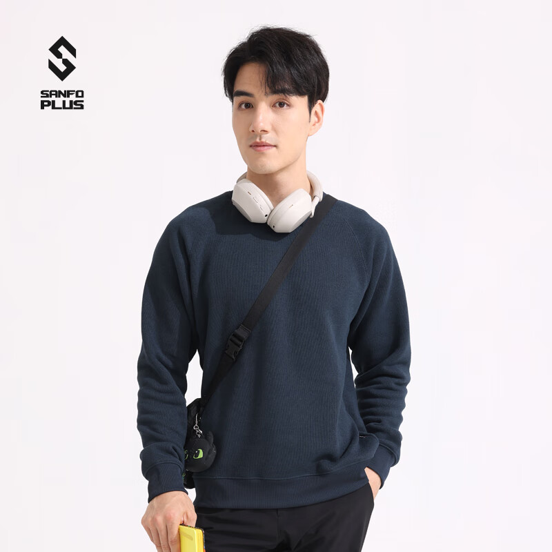 SANFO PLUS三夫户外抓绒衣轻锋毛织圆领毛衣轻便保暖男秋冬户外运动卫衣 深海蓝 L