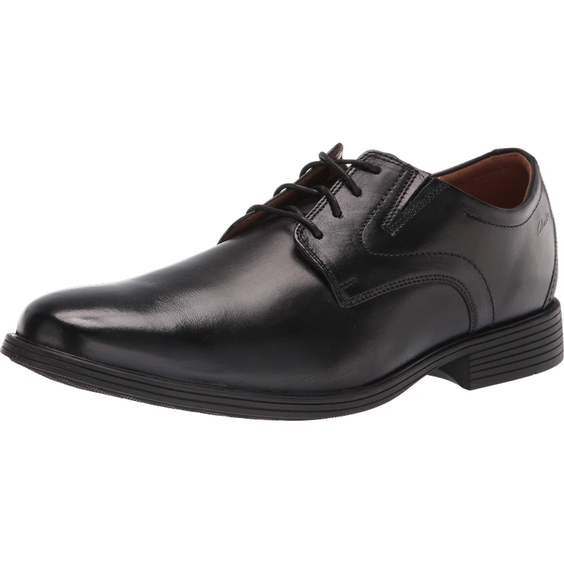 Clarks 其乐男鞋Whiddon Plain平头牛津鞋 真皮系带商务休闲鞋男士皮鞋 黑色皮革 41 (8 US)
