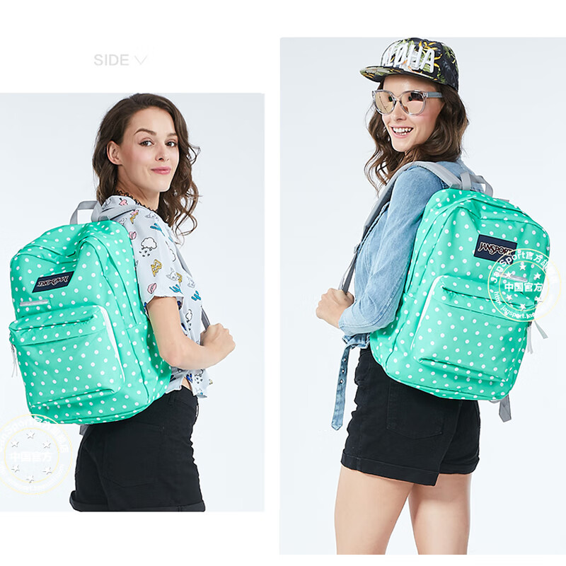 JANSPORT杰斯伯双肩包女男时尚休闲双肩包/裁切不一样花纹会不一致 T50F0NK绿底白点-电脑隔层