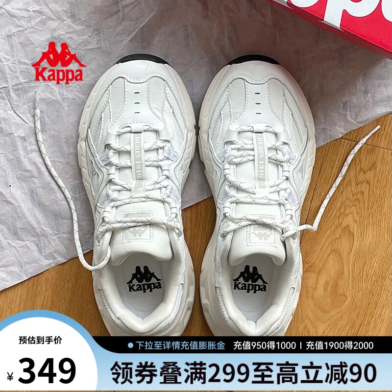 卡帕（Kappa）复古运动老爹鞋女春季新款厚底增高休闲情侣小白鞋子女 白灰色 37