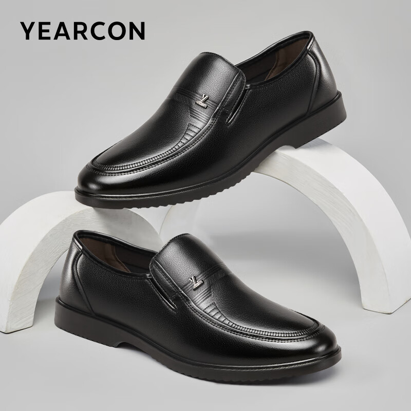 意尔康男鞋 男士皮鞋秋季新款商务正装鞋牛皮英伦德比鞋上班黑色鞋子男 黑色 41