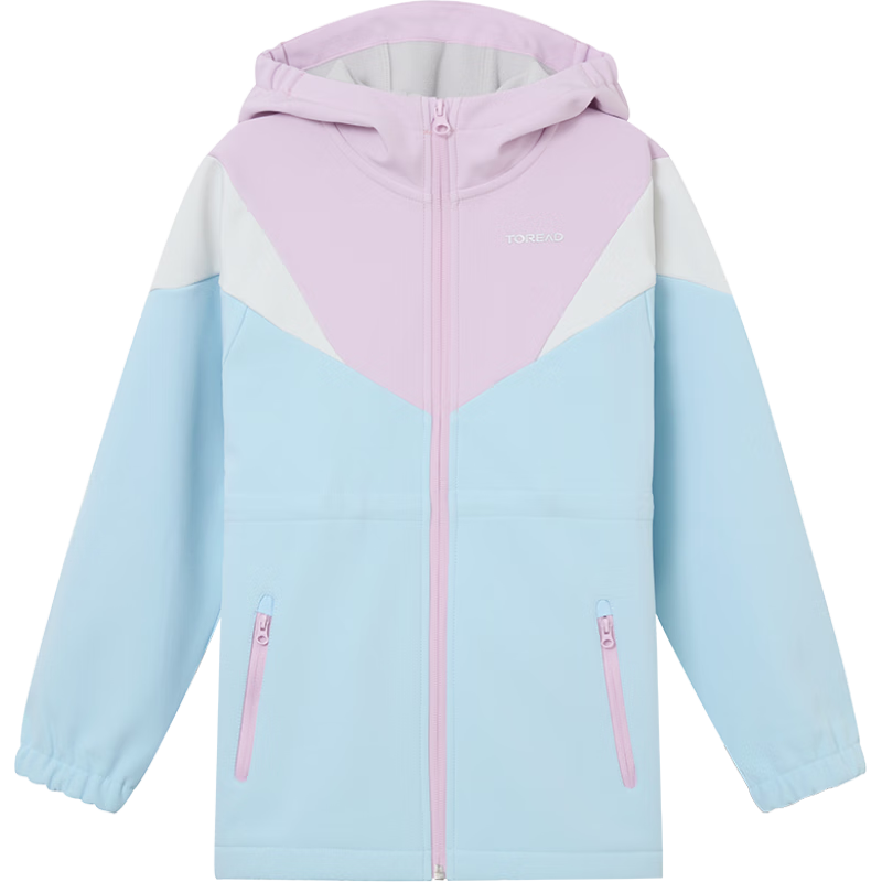 探路者(TOREAD)旗艦 兒童外套女中大童裝秋冬季款保暖防風軟殼運動服 冰河藍 140