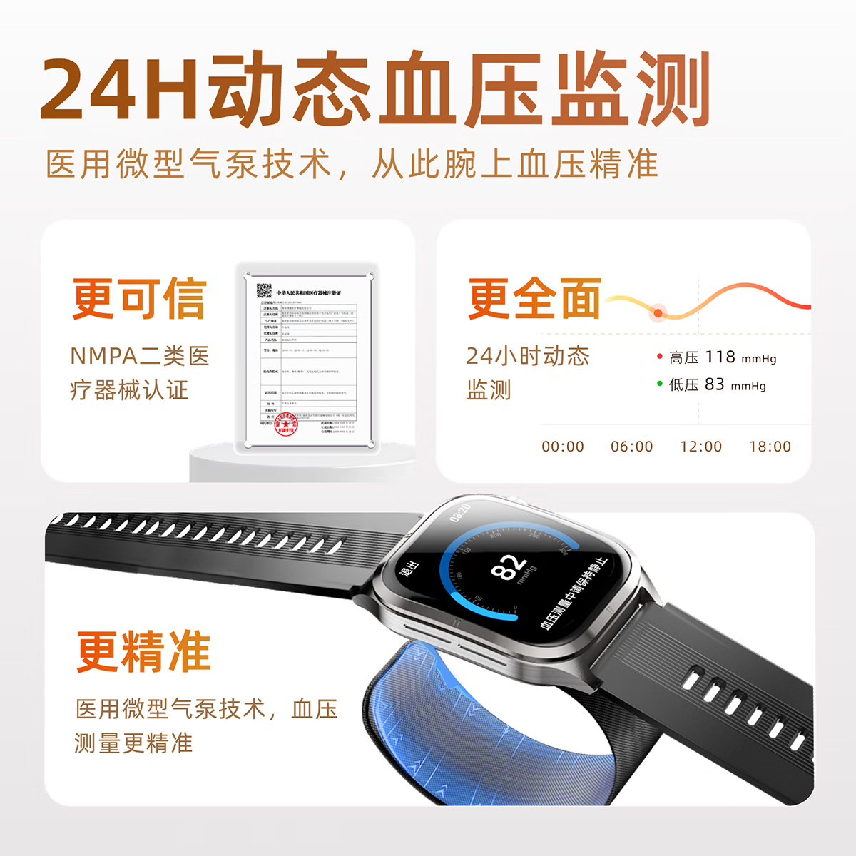 逸博士【医疗器械认证】血压手表华为机苹果机适用watch心电心率血氧血糖心率NFC智能健康监测手表环礼物 至尊版|气泵充放气1.5万次|30天续航 【25新款,原装正品,血糖血压手表】