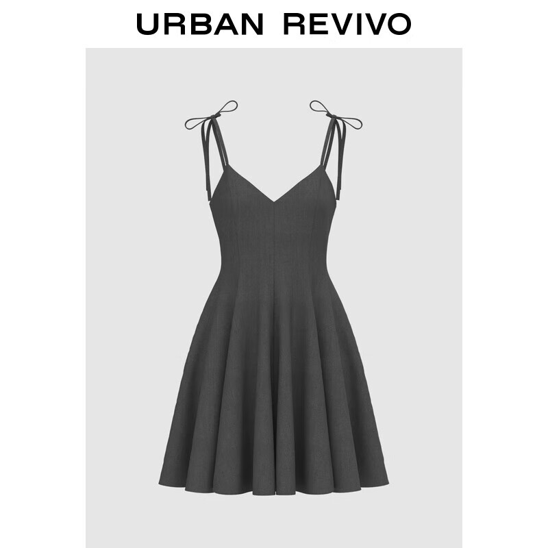 UR2025秋季新款女装格雷系V领系带吊带连衣裙UWG750214