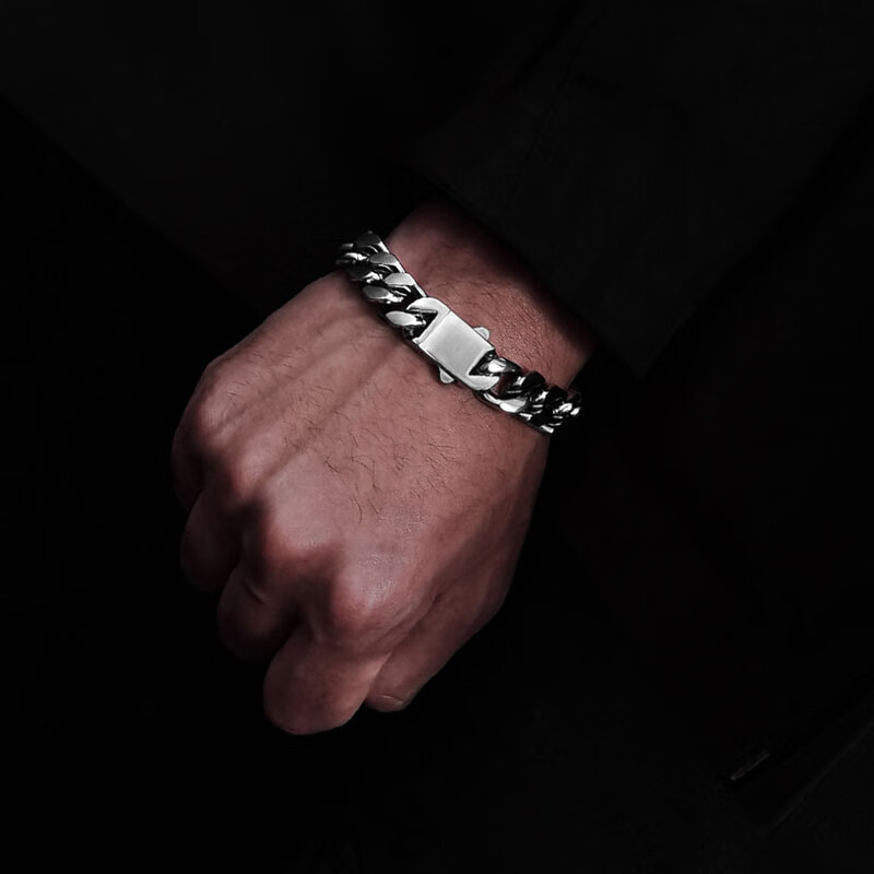 DL 1998胖东来同款925古巴手链王嘉尔同款手链男款银古巴简约时尚潮流粗 卡扣古巴银手链20cm(适腕18) 备