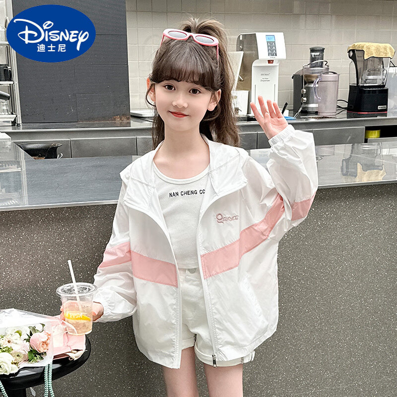 迪士尼女童冰丝防晒衣外套2025新款轻薄透气儿童防晒服夏季轻薄防紫外线 粉色 110