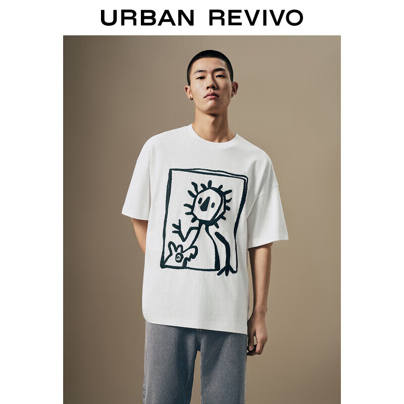UR2025夏季新款男装时尚休闲创意撞色图案短袖T恤UMM450043