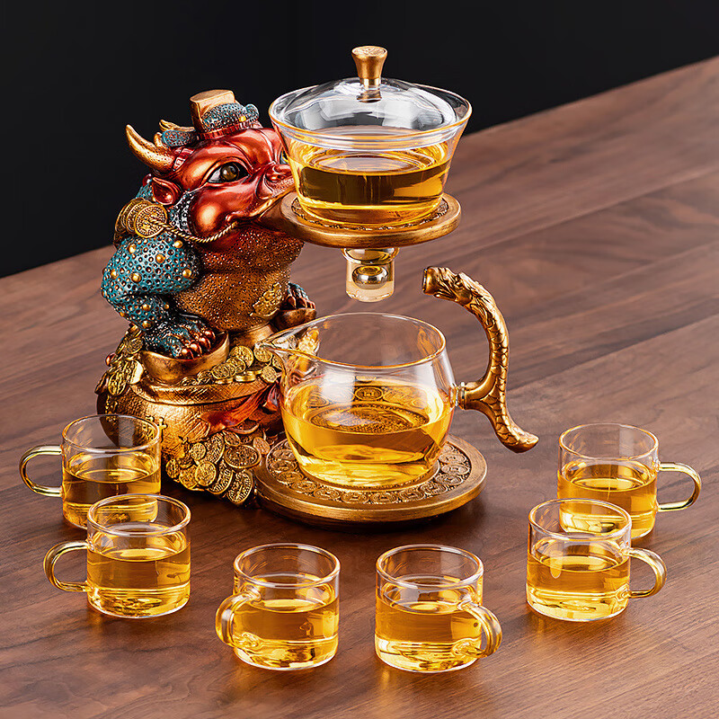 心茧玻璃自动茶具套装家用透明高档懒人整套磁吸防烫泡茶器办公伴手礼 自动（招财金蟾）+六金把杯