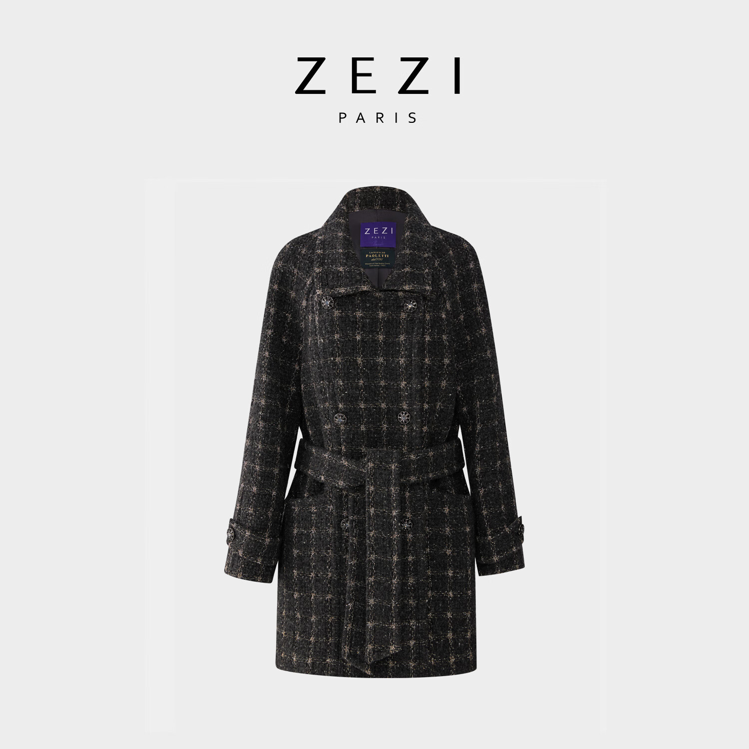 ZEZI2025秋冬季新款羊毛大衣外套女系带收腰中长款加厚女装上衣 金字塔 厚款 S