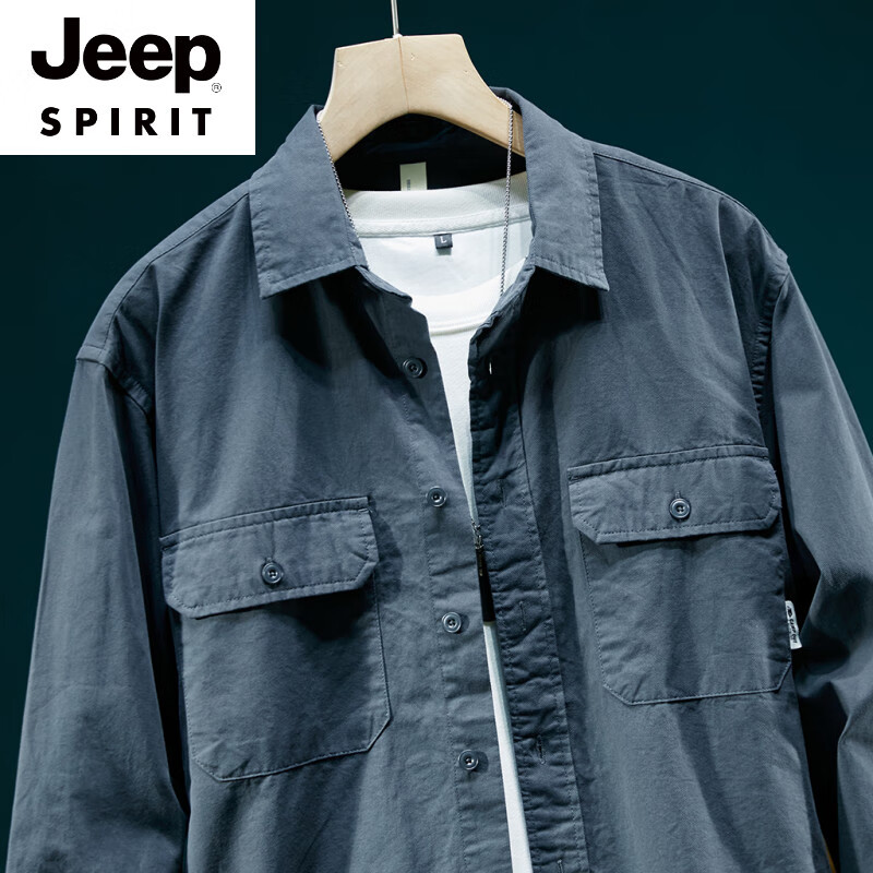 JEEP SPIRIT防晒透气棉|纯棉工装衬衫男士2025春秋季新款潮牌宽松外套 白色 XL 140-160斤