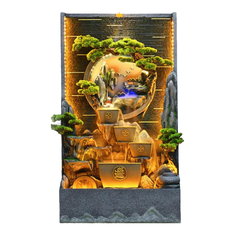 水源工坊中式假山流水屏風(fēng)擺件酒店大堂公司辦公室裝飾景觀循環(huán)風(fēng)水輪魚池 9055