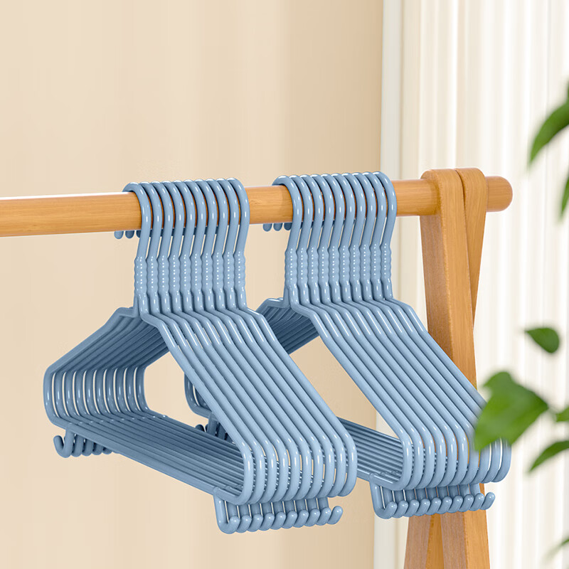 美丽雅衣架防滑浸胶晒衣架金属衣架子家用无痕防滑挂衣撑子 40cm中号带钩【蓝色30支】
