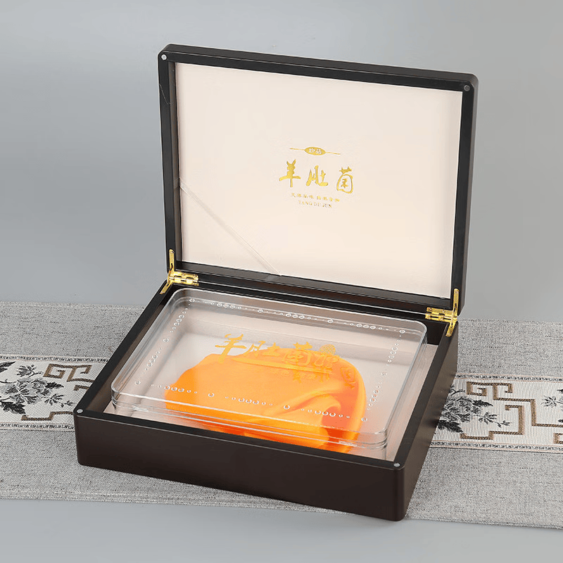 羊肚菌礼盒空盒高档包装半斤装山珍干货土特产礼品盒木盒空盒菌菇 镂空大羊肚菌礼盒100-150克