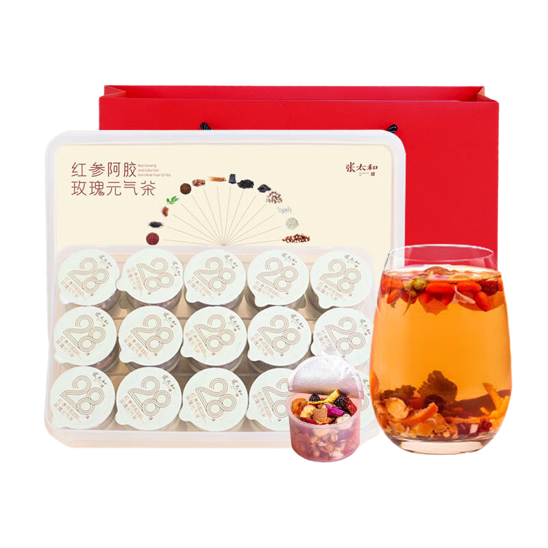 张太和 红参阿胶玫瑰元气茶28味红参阿胶女神茶630g礼盒装 送礼礼品 630g（21gx30罐）/礼盒送礼袋