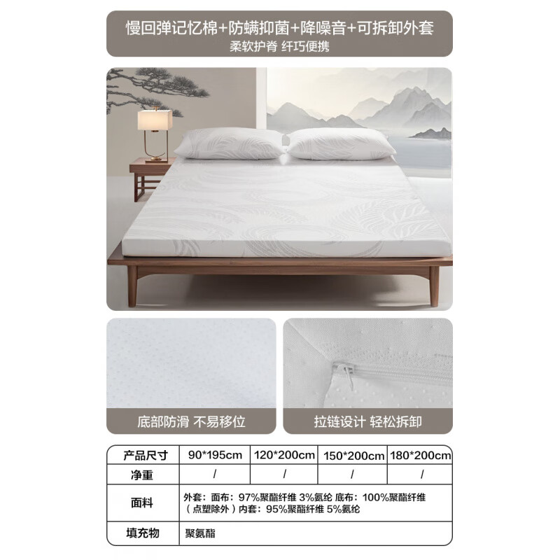 博洋（BEYOND）慢回彈記憶棉床墊厚墊子學生宿舍租房床褥可拆洗海綿軟墊 慢回彈記憶棉+防螨抑菌+降噪音+ 90*195cm
