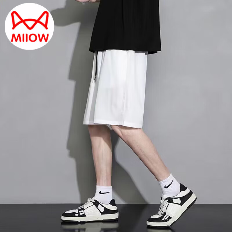猫人 MIIOW短裤男夏季宽松休闲五分裤轻薄透气直筒运动裤纯色百搭 白色 4XL