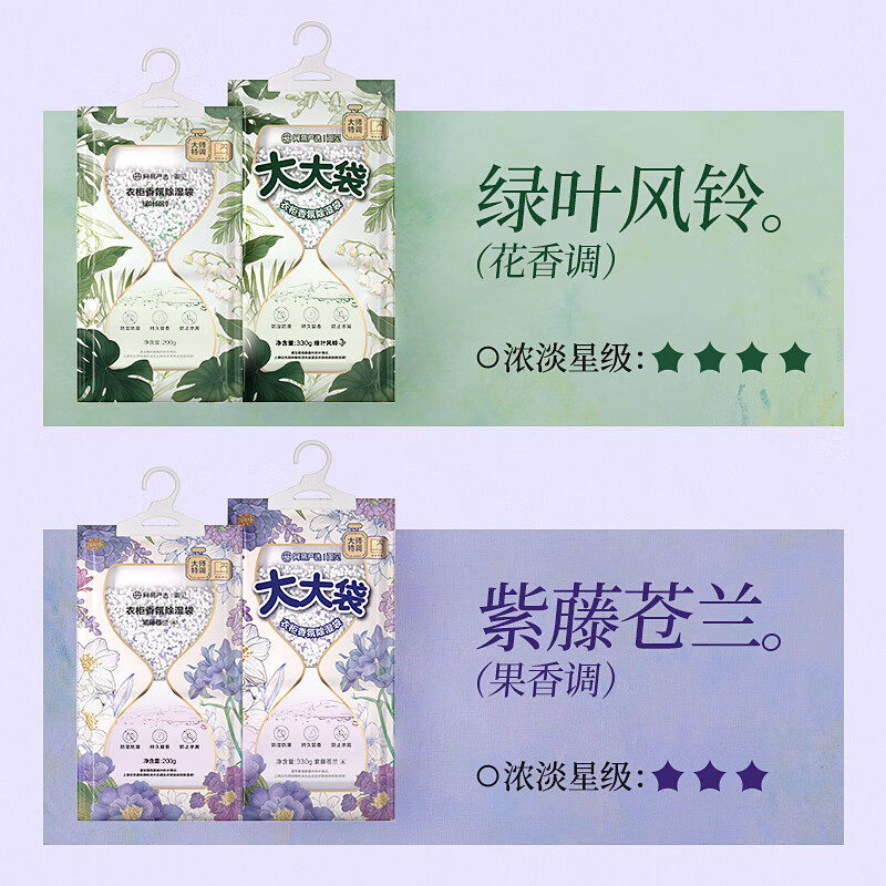 网易严选可挂式除湿袋香氛大容量干燥剂衣柜宿舍床上被子防潮 330g*6袋 紫藤苍兰