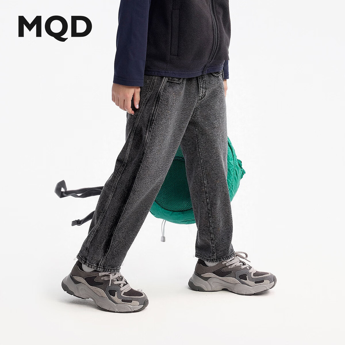 马骑顿（MQD）MQD童装男童直筒牛仔裤秋季新款儿童侧边拼接水洗牛仔长裤 碳黑 140