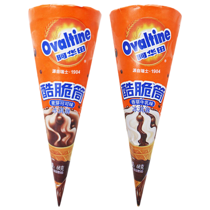 不二家阿华田酷脆筒雪糕冰淇淋麦芽可可+香草牛乳味68g×4支