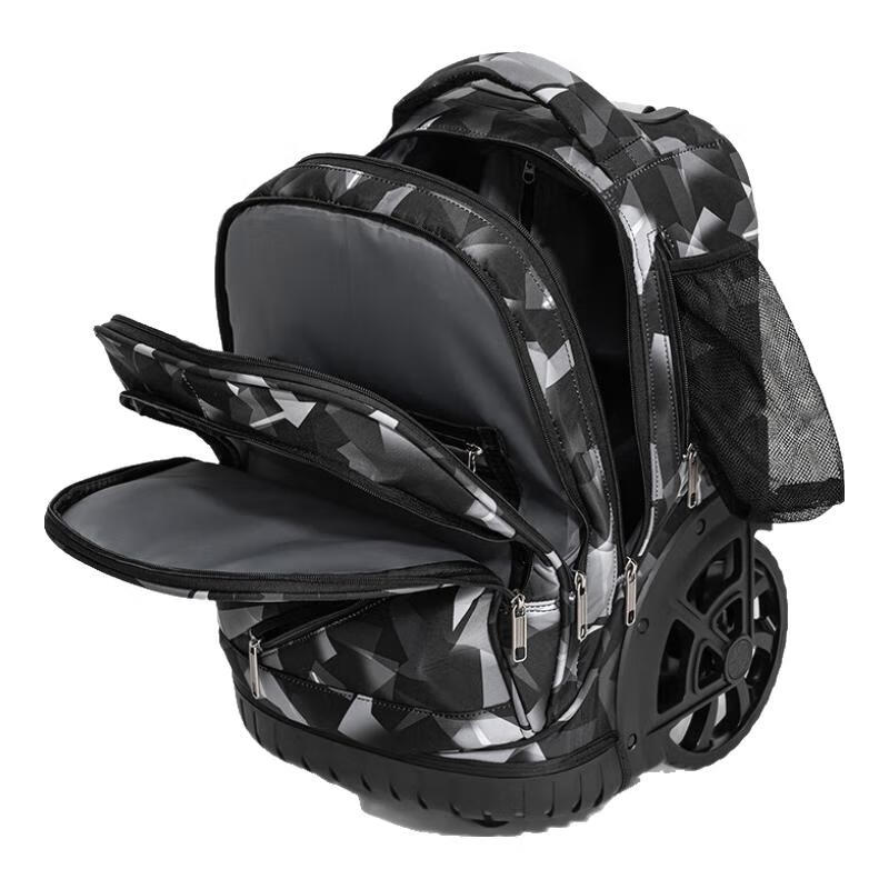 DLDELONG拉杆书包初中生大容量高中拉杆背包男女通用拉杆包爬楼梯书包防水 双拉杆真轴承拆卸静音轮黑色几何