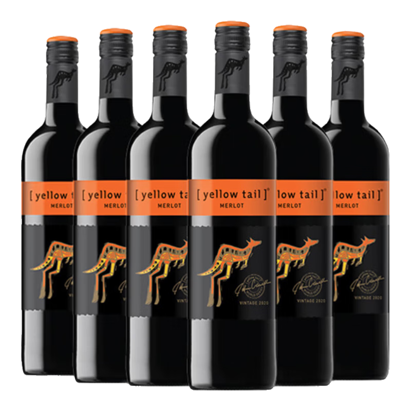 黃尾袋鼠(Yellow Tail)【官旗】西拉加本力葡萄酒750ml*6整箱原瓶進(jìn)口干紅紅酒 禮品 世界梅洛紅葡萄酒6支