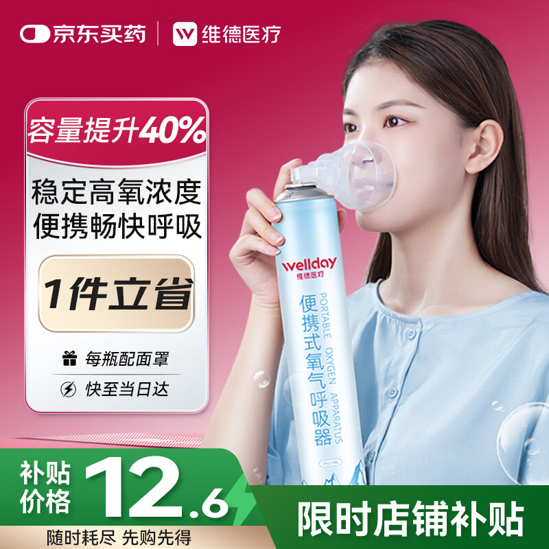 维德（WELLDAY）氧气瓶便携式氧气罐孕妇老人家用吸氧机高原急旅游氧气包1400ml