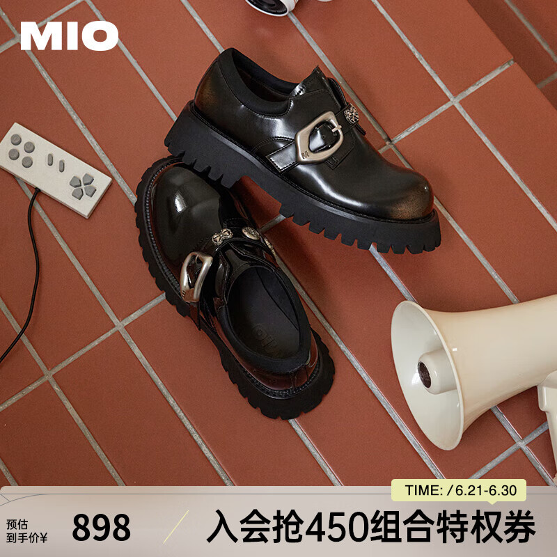 MIO米奧樂福鞋2025春季新品金屬飾扣學(xué)院風(fēng)厚底增高通勤百搭單鞋 古銅色 36