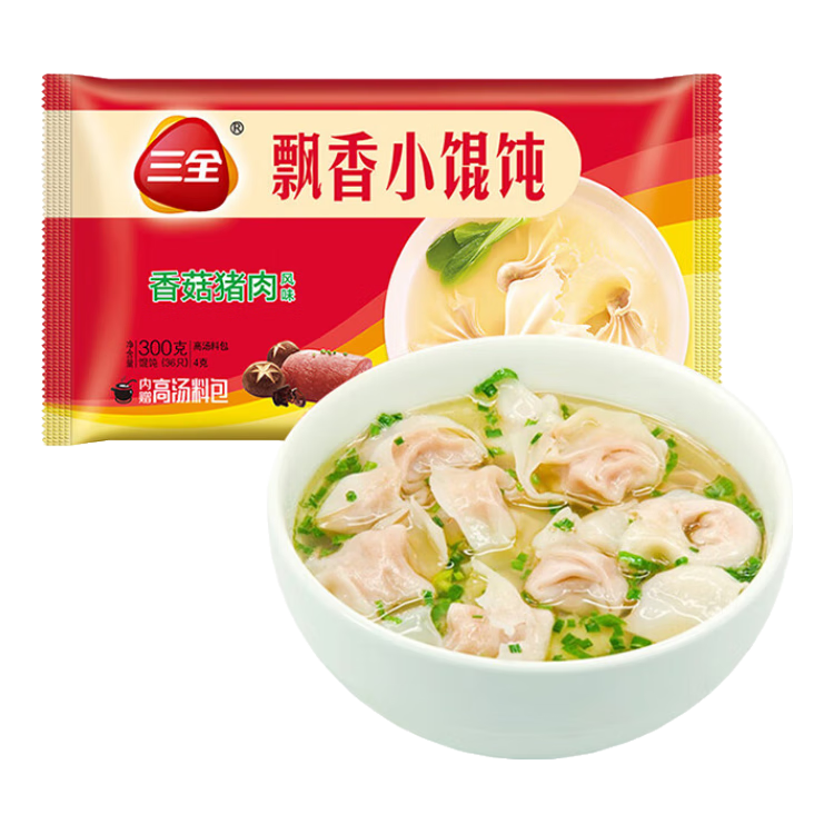 三全黄金比例水饺含馅量≥60%可煎炸蒸煮饺子方便家庭早餐半成品晚餐 香菇猪肉飘香小馄饨300g